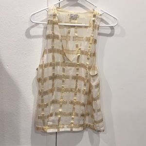 Madewell Metallic gold and white silk tank